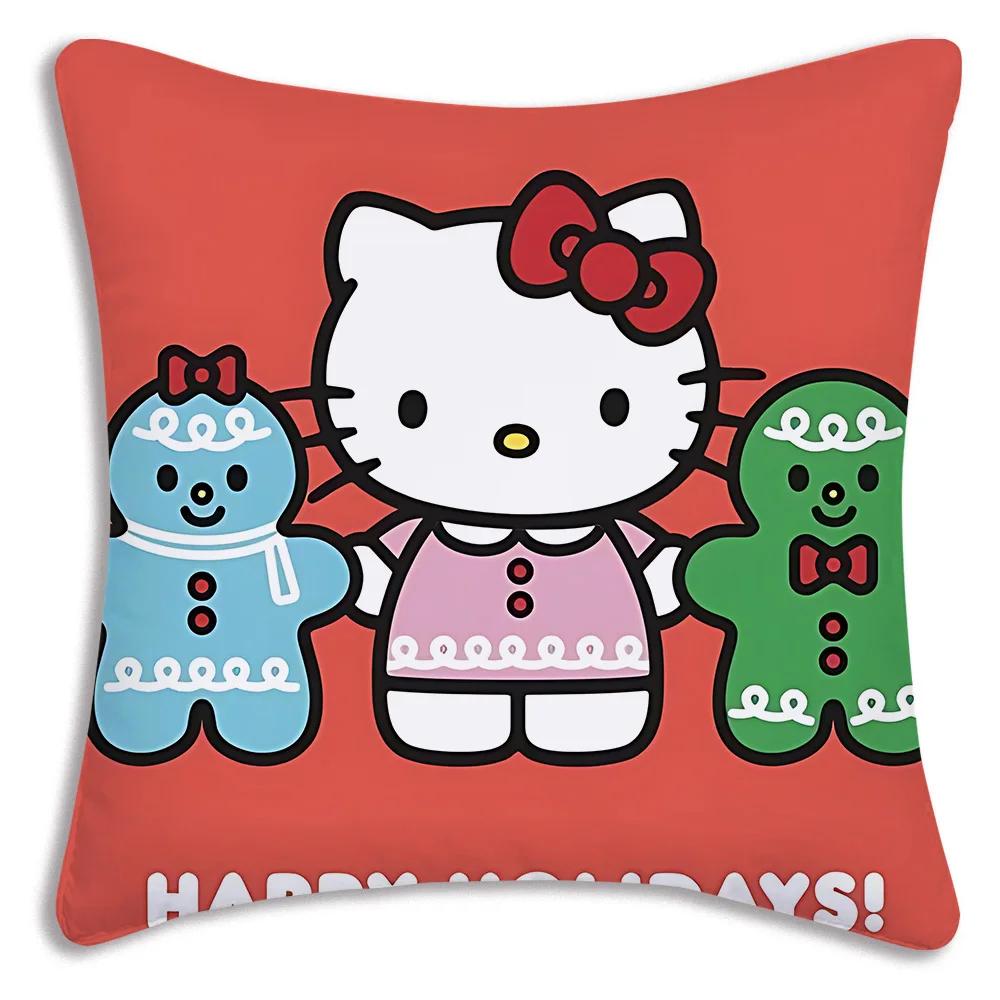Kawaii Christmas Hello Kitty Pillow Covers Cartoon Sofa Decorative Home Printing Cute Cushion Cover