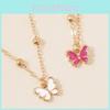 Elegant Butterfly Pendant Necklace For Women Stylish Alloy Double Layer Design