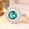 Elegant and Exquisite Large Green Round Main Stone Ring for Women, with Marquise-shaped Pavé Floral Halo, Suitable for Daily Office Wear, Parties,
