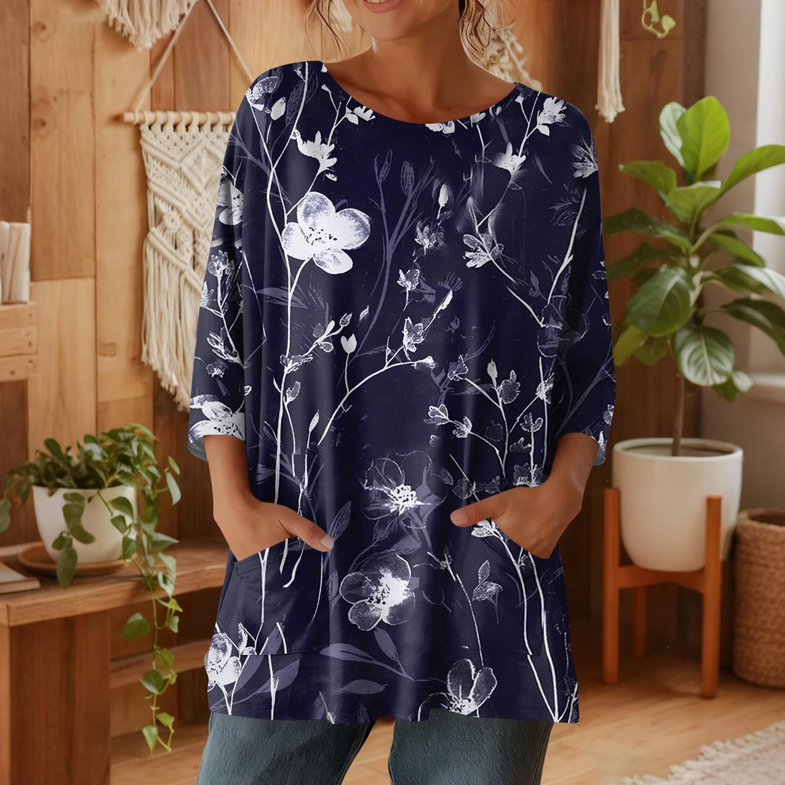 

Женские футболки с рукавом 3/4, футболки с графикой, повседневные базовые топы, пуловеры XL тёмно-синий