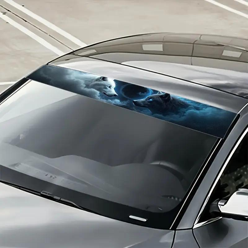 1PC Dual Wolf-themed Car Front Windshield Sticker Waterproof and Durable Vinyl Decals Truck Suv Banner Creative Decoration