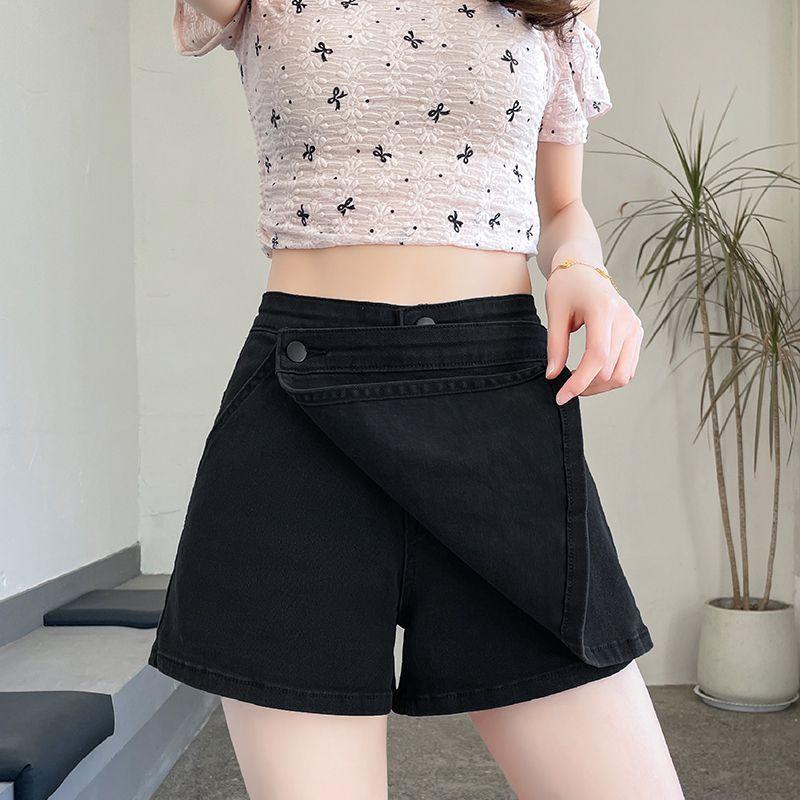 Black High-waisted Denim Shorts Skirt for Women In Spring and Summer New Hot Girl Slimming Two-piece A-line Hip Skirt