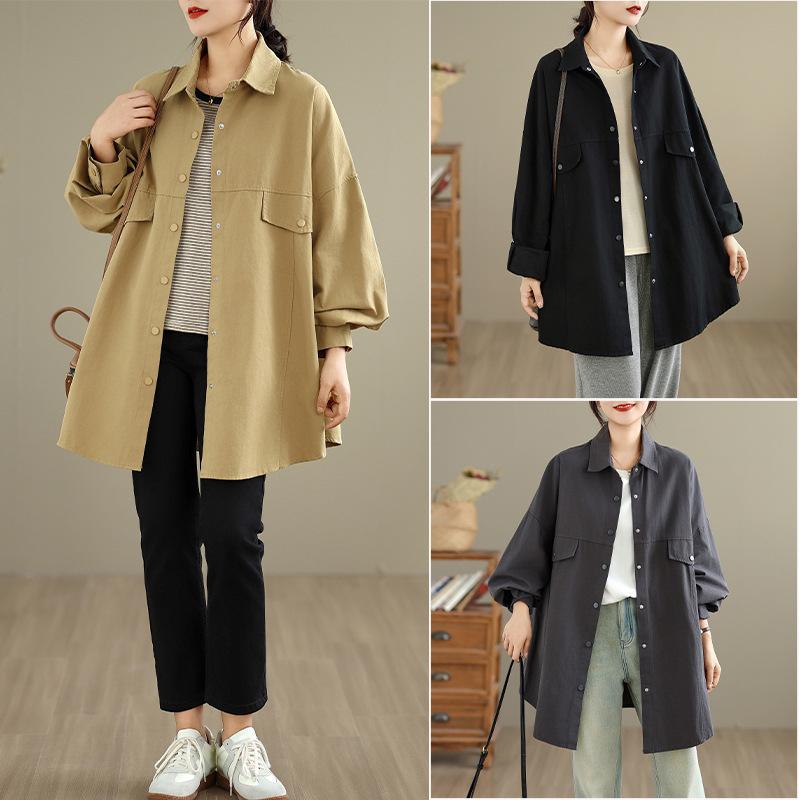 Autumn Women's Long Sleeved Shirt Jacket Versatile Mid Length Shirt Top
