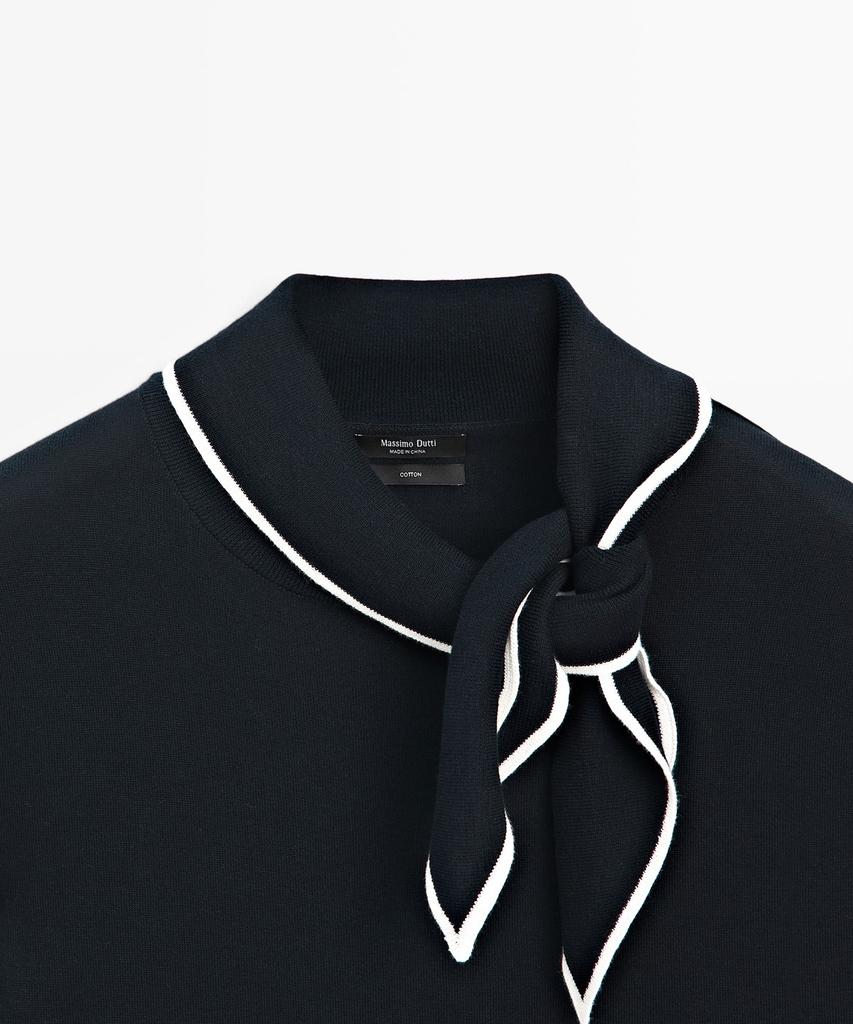 Masimodutti 100% Cotton Knit Sweater With Scarf Detail