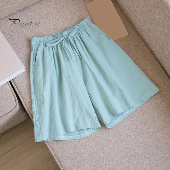 Women Summer Casual Shorts Elastic Waist Drawstring Pockets Shorts Solid Color Wide Leg Loose Short Pants Streetwear