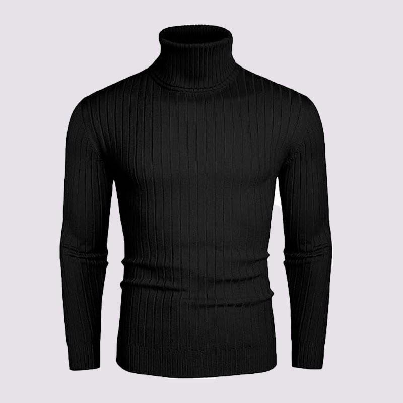 Mens Slim Fit High Neck Knit Sweater With Ribbed Hem Long Sleeve Winter Casual Top