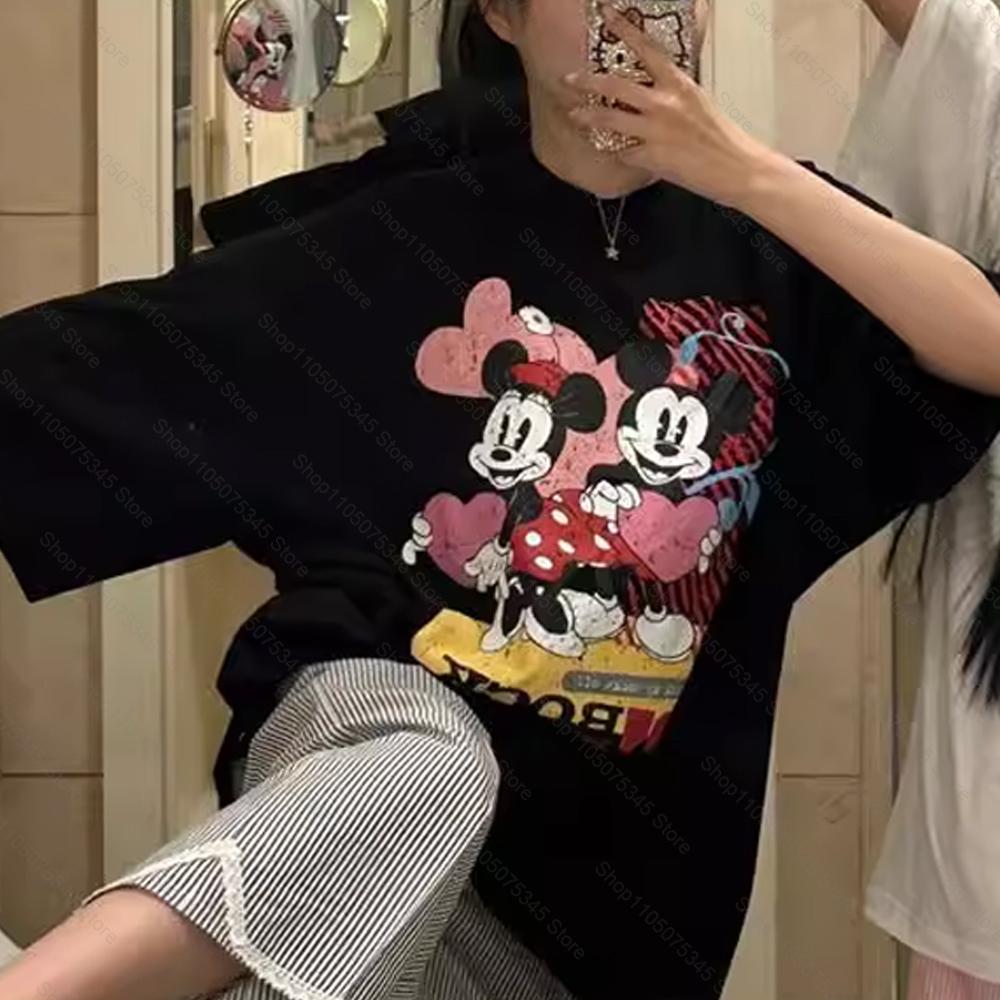 Cartoon Printed Short Sleeve TShirt Loose Fashion Simple Versatile Casual Crew Neck Skinny OversizeTop Women