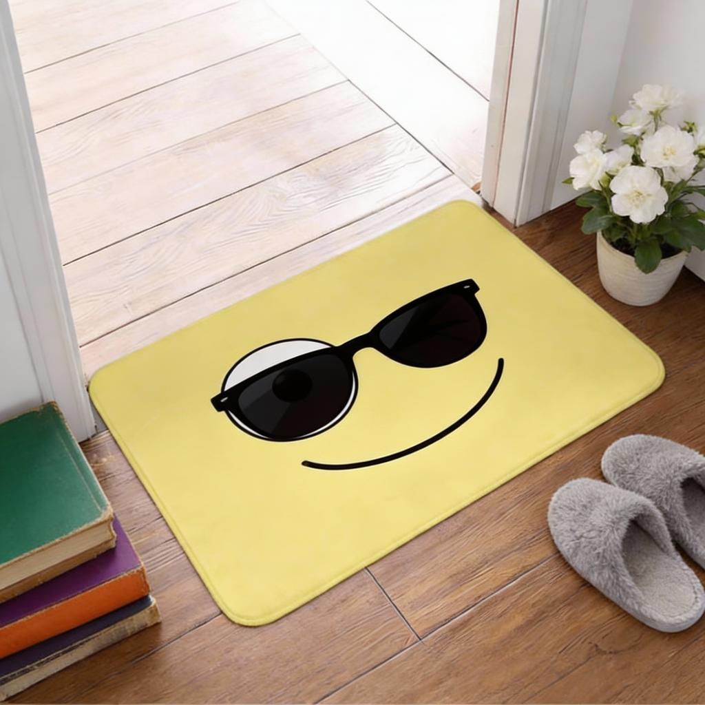 1pc Flannel Doormat, Outdoor Indoor Door Mat, Souvenir and Holiday Gift, Smiling Friend Logo Doormat, Rectangular Floor Mat