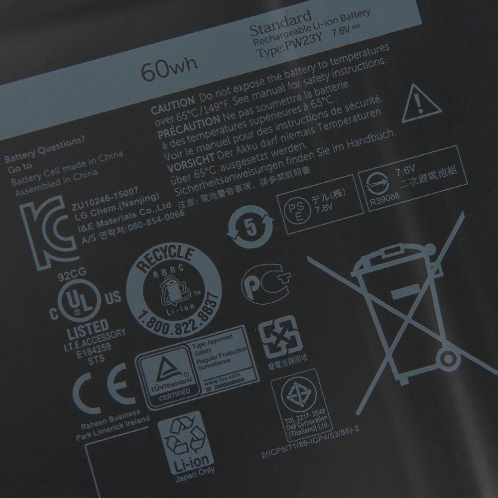 Replacement Laptop Battery PW23Y For Dell XPS 13 9360 13-9360-D1605G D1605T D1705 0RNP72 0TP1GT RNP72 TP1GT 60Wh