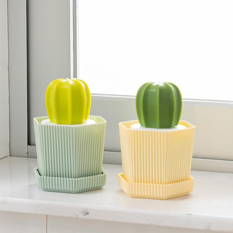 Nano Steel Wire Cactus Cleaning Brush: Kitchen, Pot, Dish, Basin Scrubbing Tool with Handle