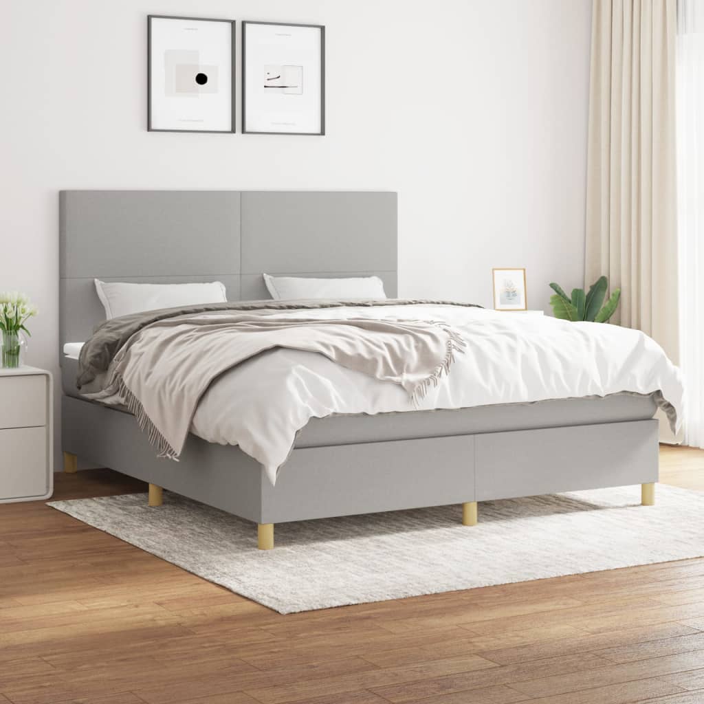 Box Spring Bed with Mattress Light Grey 160 x 200 cm Fabric