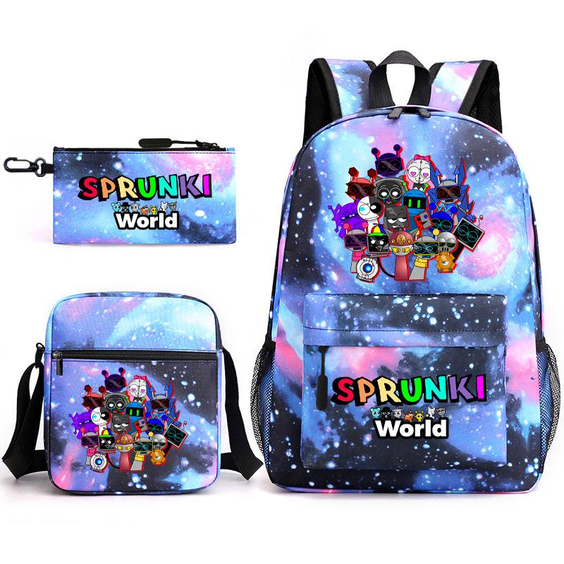 New Rhythm Box Sprunki Music Game Schoolbag Backpack Pencil Case Three-piece Set Student Heat Transfer Backpack D