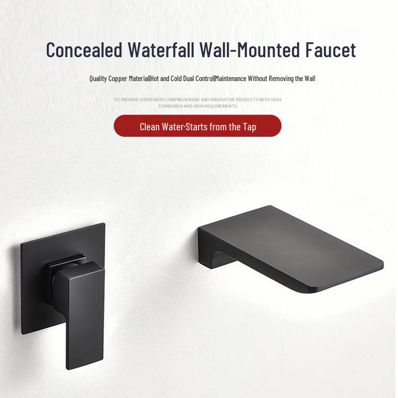 All-Copper Concealed Wall-Mounted Waterfall Basin Faucet (Hot & Cold)