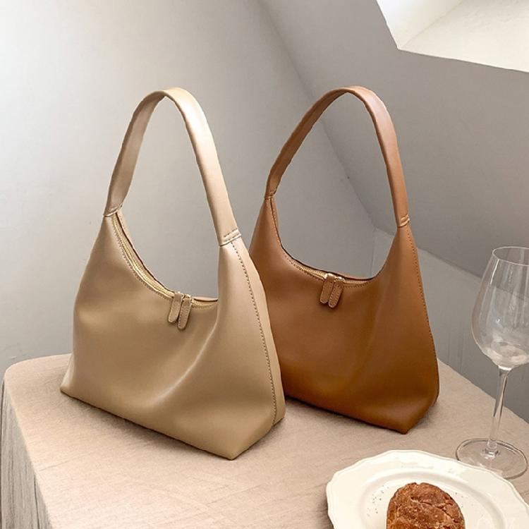Shoulder Bag for Women Retro Pu Leather Clutch Purses Simple Hoboes Handbag with Zipper Closure Evening Underarm Purse