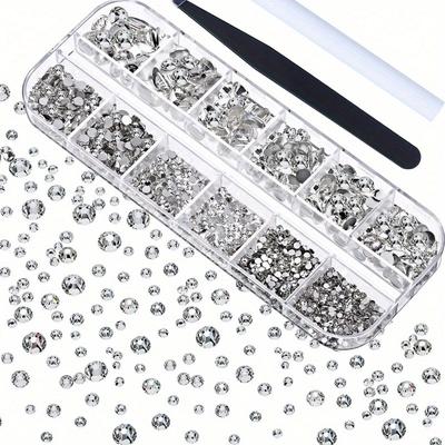 1 sada 2000 kusů plochých kamínků a kamínků 6 velikostí (1,5-6 mm) Kulaté kamínky s pinzetou a perem na sbírání kamínků