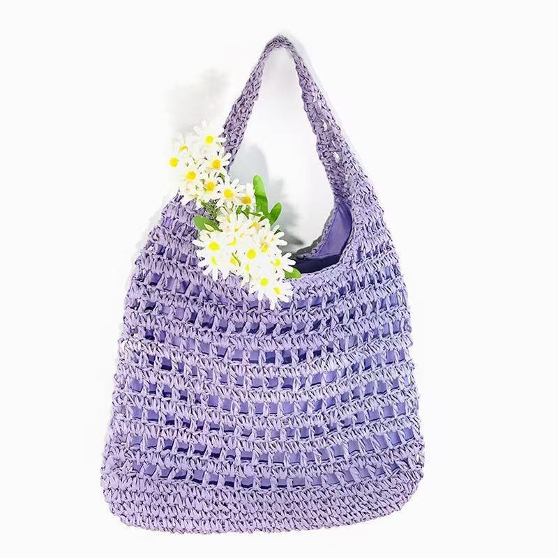 Versatile One-shoulder Straw Woven Bag, New Handmade Hollow Woven Bag, Tote Bag, Large-capacity Bag, Women's Portable Beach Bag.