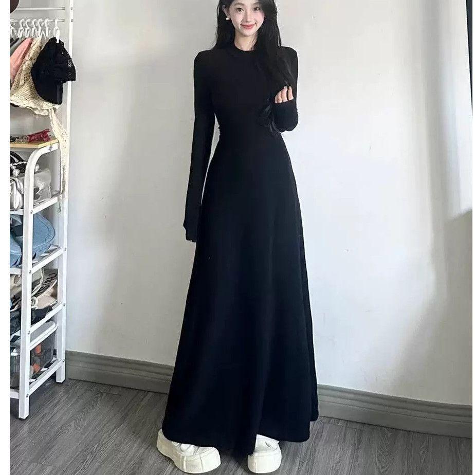 Velvet Red Ankara Slimming Long Dress With Large Hem for Winter Versatile Black Regular (Height 165cm-) No Velvet