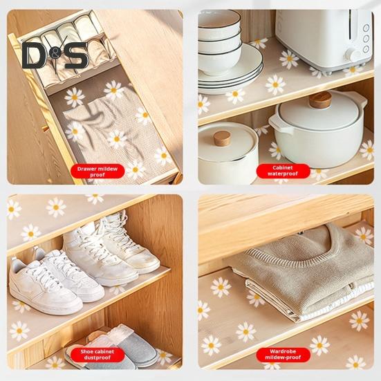 Cabinet Shelf Liner Drawer Mat Non Adhesive Waterproof Flower Print Kitchen Cabinet Liners Reusable Shelf Liners for Pantry Cupboard Dresser Bathroom