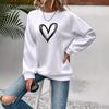 Heart Print Crew Neck Long Sleeve Fleece Sweatshirt - Women's Clothing 2025