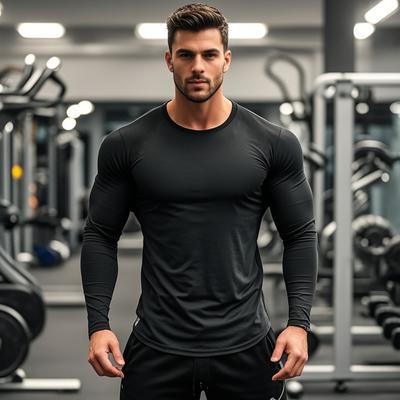 Mens Muscle Slim Fitted Running T-Shirts Autunm Cotton Long Sleeve Crewneck Gym Workout Plain Sports Fitness T Shirts