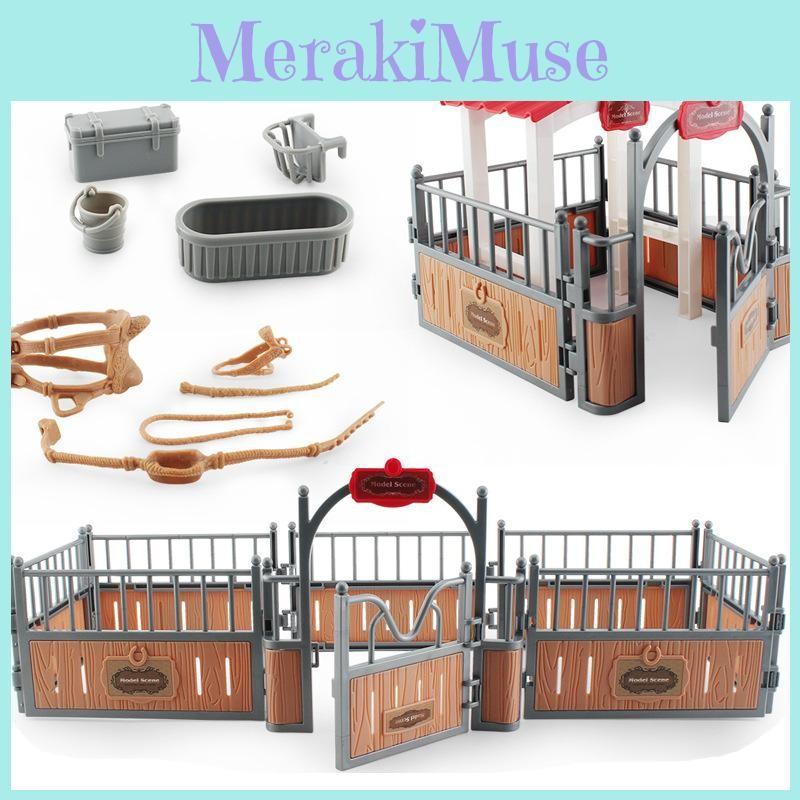 Charming Farmyard Plastic Decor Set Realistic Saddle Barn Pavilion Fence Models