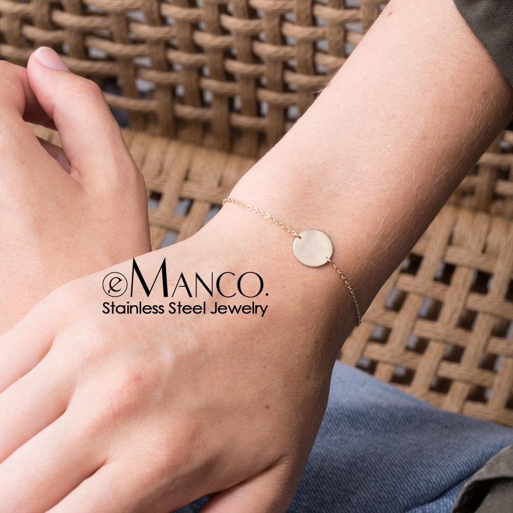 eManco Gold-Plated Geometric Round Bangle - Engravable Stainless Steel Bracelet