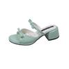 Fashion Women Slippers Bow Sandals Square Toe High Heels Shoes Woman Summer 2025 Trend Elegant Dress Pumps Open Toe Sandalias De Mujer