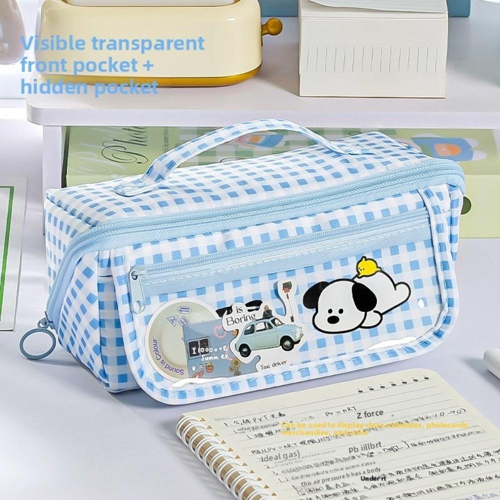 Puppy Grid Stationery Bag Korean Style Dopamine Pencil Pouch Kawaii Prism Pencil Case Unisex