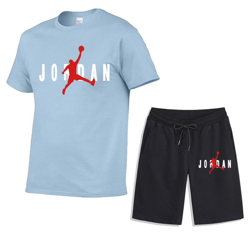 

Casual Suit Fashionable Personality Trendy Printed T-shirt Versatile Fashion Sports Shorts Set XXL небо синє кольору
