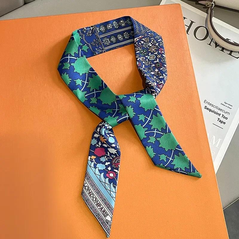 Women Narrow Thin Scarf Horse Print Long Ribbon Scarf Handle Bag Multi-Function Decorative Neckerchief Hair Tie Band