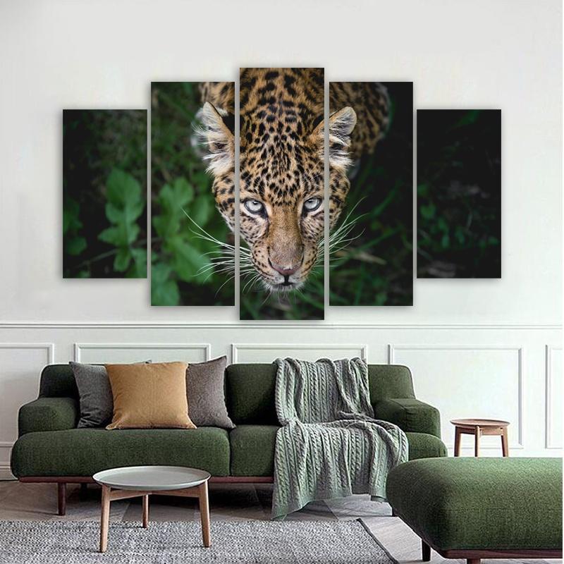 5 Panels Leopard Grass Posters Wall Art Picture for Living Room Animal Canvas Painting Home Decoration Landscape Prints No Frame