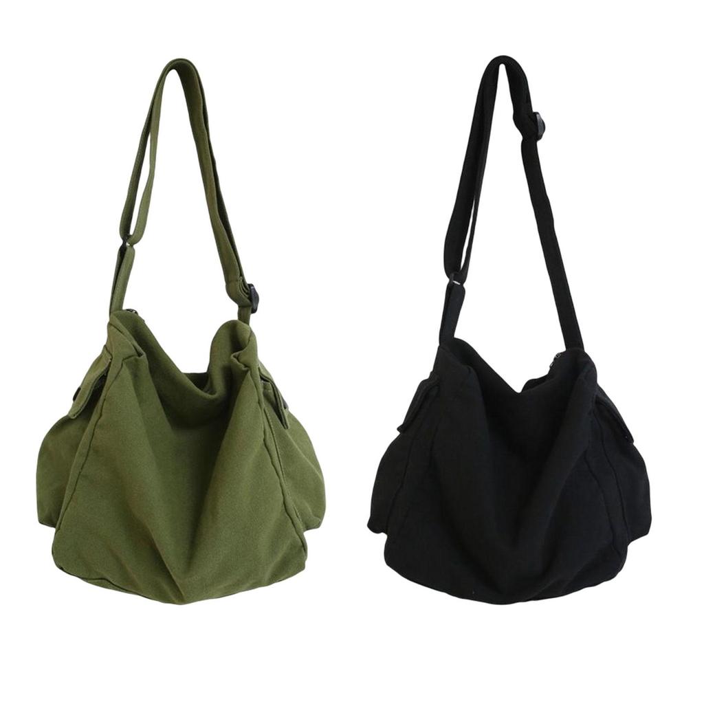 Vintage Style Canvas Hobo Bag Multiple Pockets Adjustable Straps for Trip Beach