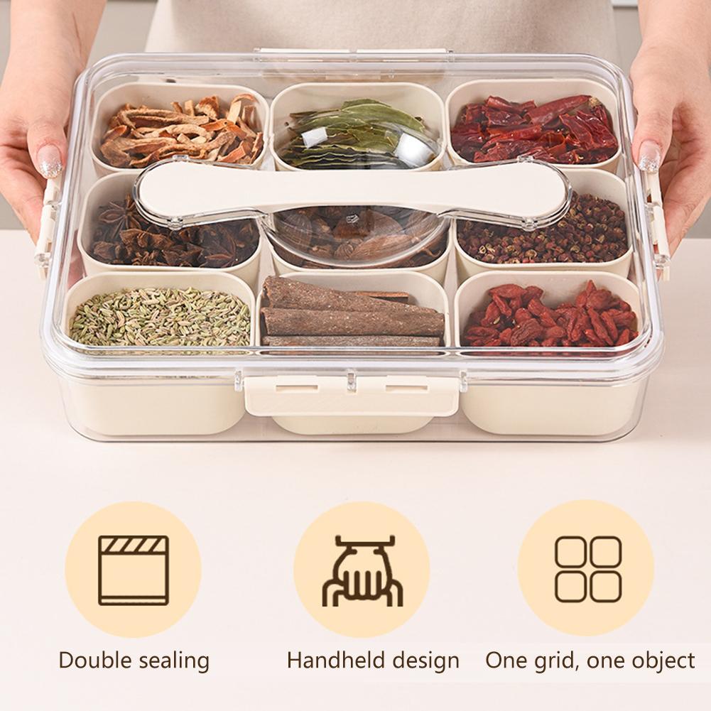 Snackbox-Behälter mit Deckel & Griff Gewürzaufbewahrungsbox Multifunktionale tragbare Snackbox für Süßigkeiten, Gemüse, Nüsse, Fruchtaufbewahrung