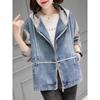 Dámská džínová bunda s kapucí, jarní volná bunda velké velikosti, podzimní ležérní barevně sladěný džínový kabát