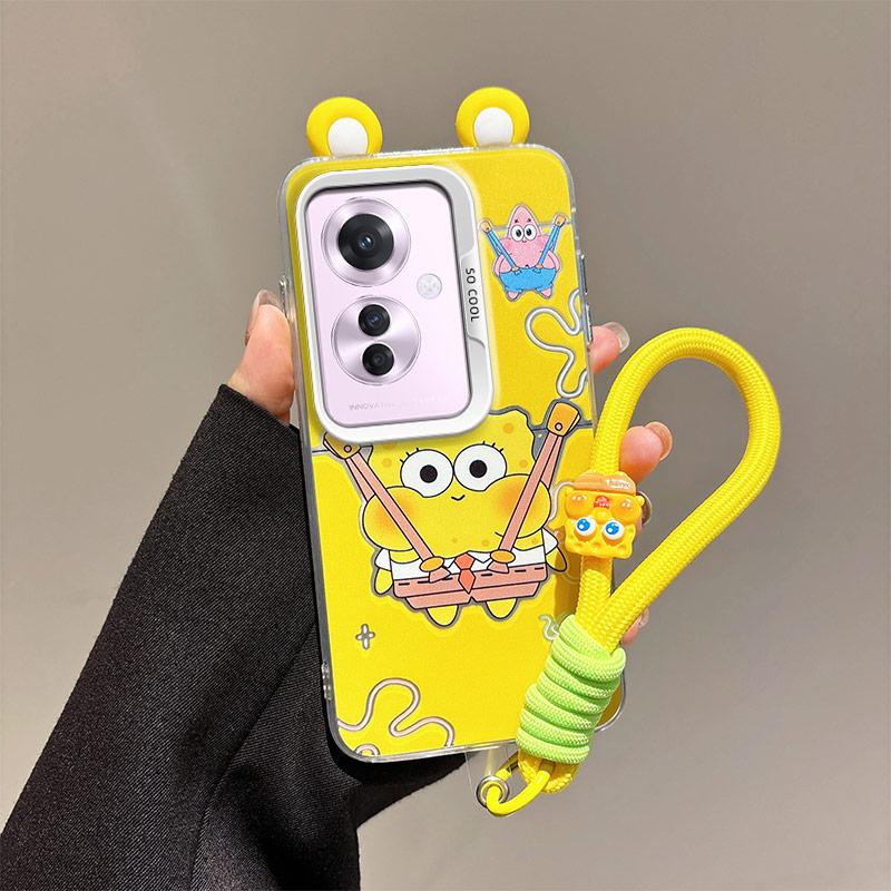 KEYSION Cute Ear Cartoon Case for OPPO Reno11 F 5G with Lanyard Soft Silicone+PC Shockproof Phone Back Cover for OPPO Reno 11F 5G