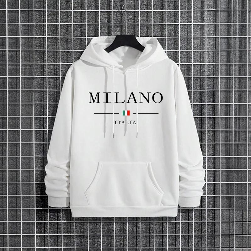 Male Casual Street Style Hoody Pullover Italy Milan Fashion Men's Hoodies 2025 Urban Streetwear Trendy Hip Hop Hooded Sweatshirt