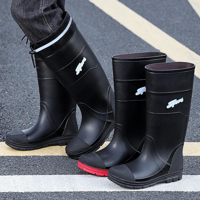Men's Fashion Extra High Tube Bundle Rain Shoes Outdoor Night Reflective Water Shoes Non-slip Pull Rope Men's Rubber Shoes Warm Rain Boots