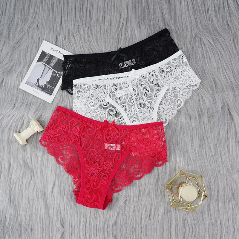 3PCS Frauen Unterwäsche Sexy Spitze Transparent Höschen Verlockend Hübsche Slips Niedrige Taille frauen Dessous Unterhose Dessous