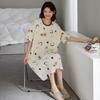 1011 New Nightdress with Chest Pad Women's Summer Pure Cotton Short-sleeved Thin Striped Medium and Long Pajamas Loungewear Skirt