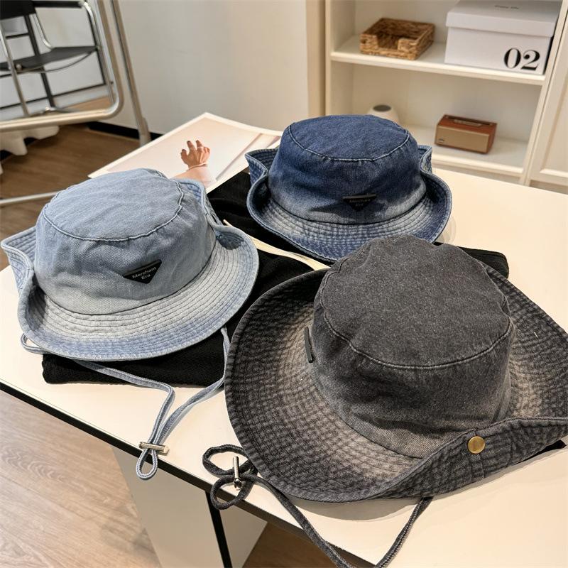 Washed Denim Outdoor Hiking Hat Women Hiking Big Head Circumference Bucket Hat Sunshade Sunscreen Western Denim Hat