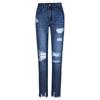 Women's Slim-Fit Ripped Straight-Leg Jeans - Versatile Solid Color