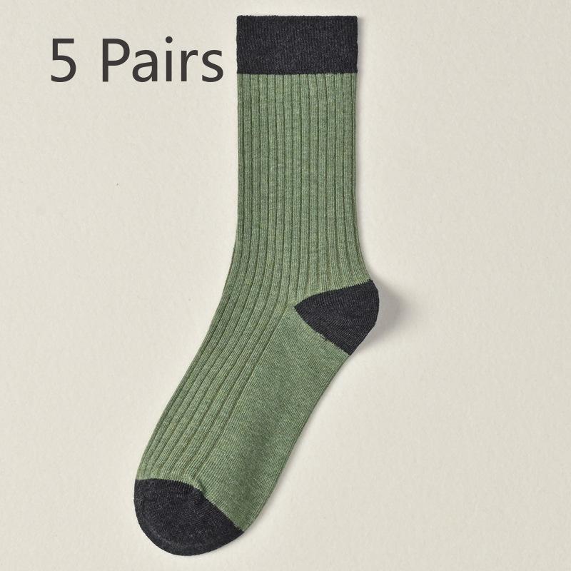 5 Pairs of Girls Retro Autumn New Cotton Match Color Sweat Absorption Deodorizing Tube Socks