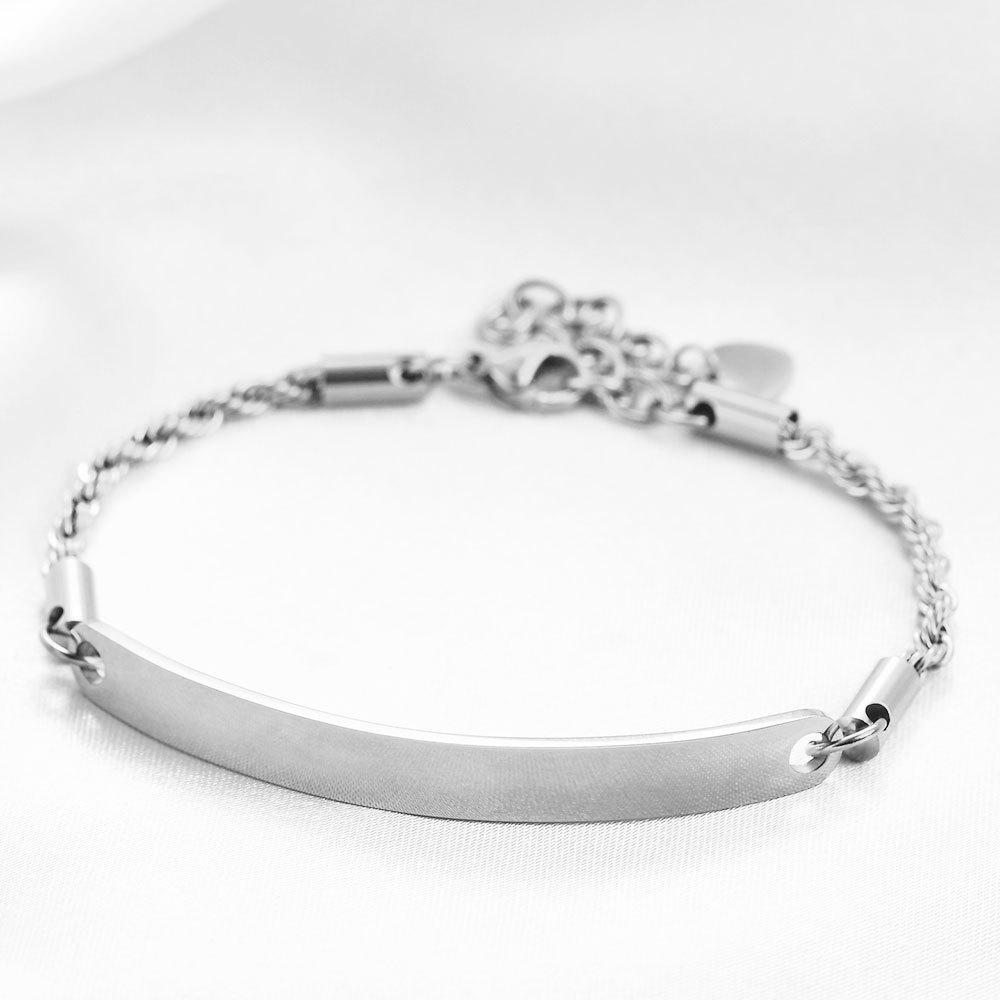 Trendy Stainless Steel Curved Plate Cylindrical Bracelet with Laser Engraved Logo, 5MM Wide, Women's Accessory
