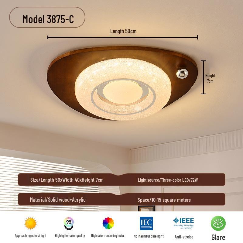 2025 Chinese-Japanese Solid Wood Ceiling Light for Bedroom and Dining Room