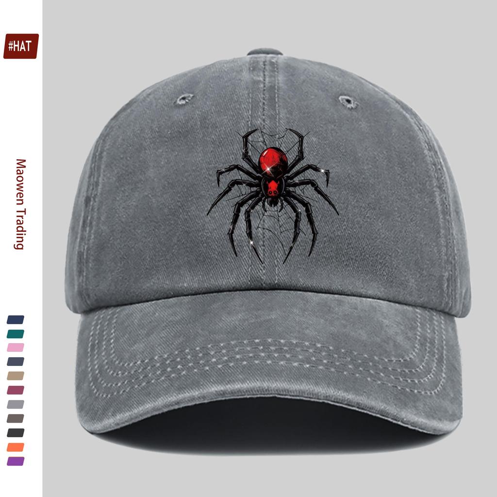 Pc Pcs Black Spider Print Trucker Cap for Men  Women  Adjustable Buckle Strap Lightweight Vintage Suitable for Dating Outd