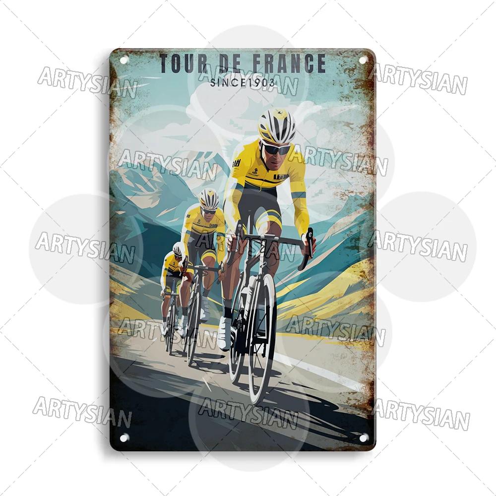 Vélo Tour De France Cycling Metal Sign Les Pyrénées Auvergne Les Vosges Col Du Galibier Col d'Aspin Tignes Col De La Bonette