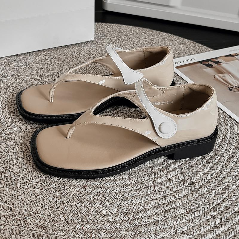 Fashion Black Women's Beach Shoes Thick Sole Soft PU Leather Platform Flat Sandals for Lady 2025 Summer Casual Light Footwear