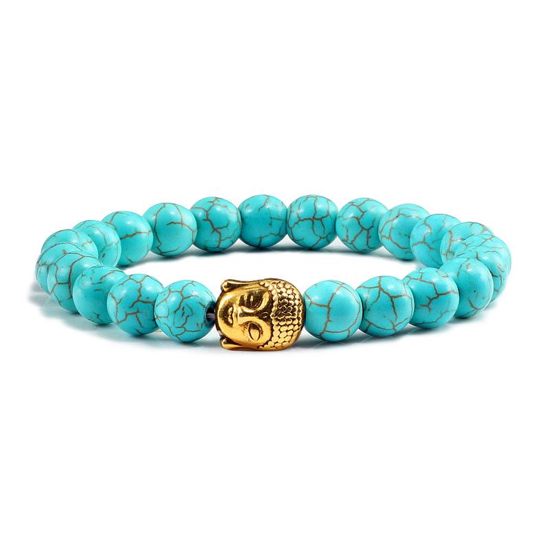 Colorful Turquoise Beaded Elastic Bracelet with Alloy Buddha Head