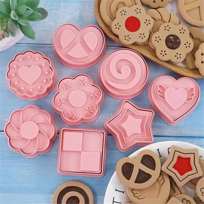 8Pcs/set Sandwich Jam Cookie Cutter 3D Retro Chocolate Sauce Biscuit Making Mould Fondant Embossed Stamps Cake Decorating Tools