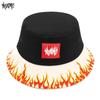 Sombrero de Pescador KENMO Estilo Callejero Estampado de Llamas, Logo Parche Hip-hop, Transpirable Protección UV Moda Sombrero de Sol para Uso Diario al Aire Libre Ropa Callejera